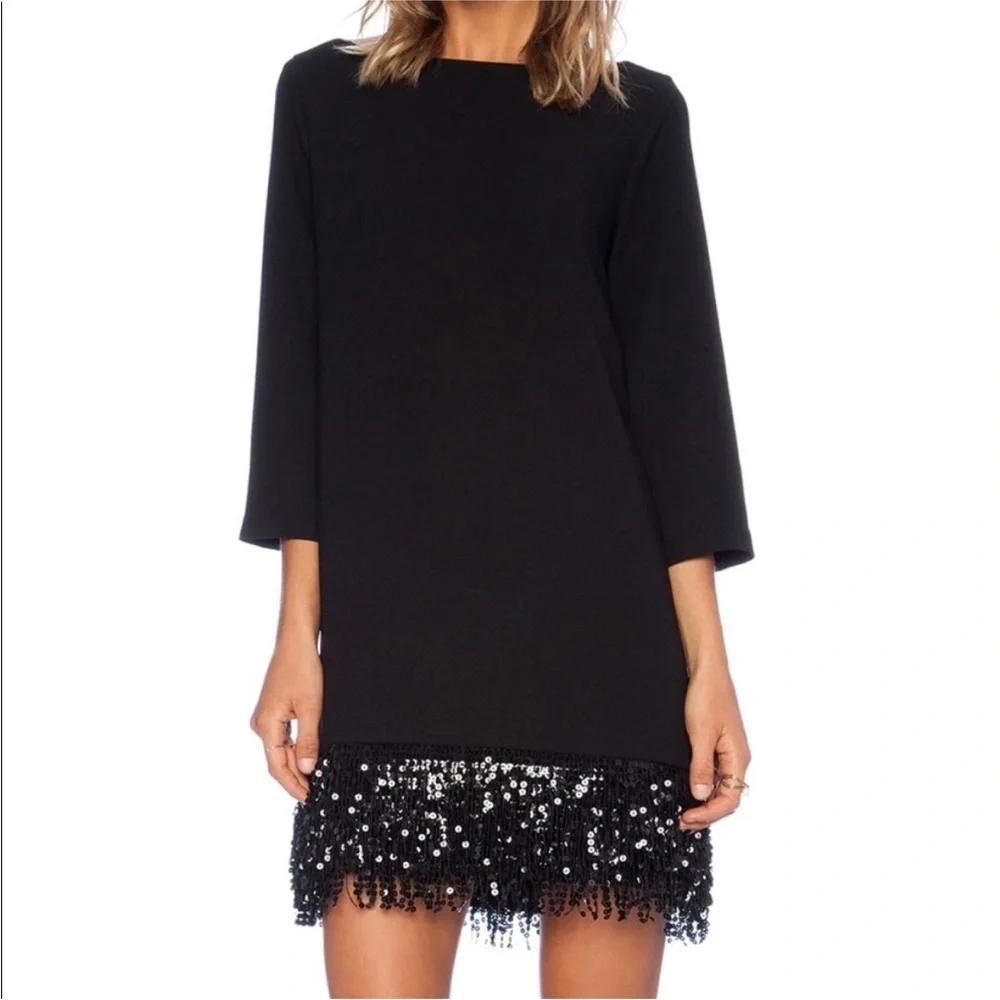 Kate Spade Sequin Fringe Hem Black Cocktail Party Mini Dress LBD Size 10